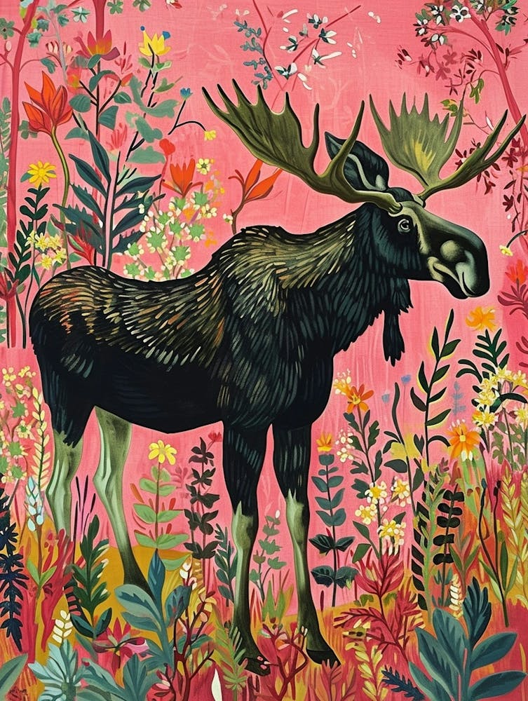Floral Animal Painting Moose 1