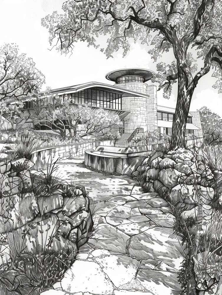 Nature Science Center Austin Texas Black And White Drawing 1