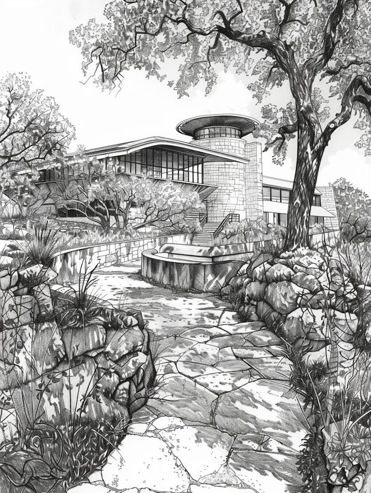 Nature Science Center Austin Texas Black And White Drawing 1