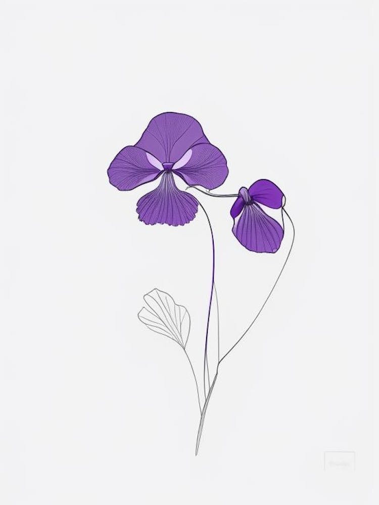 Violets Floral Minimal Line Drawing 2 Flower