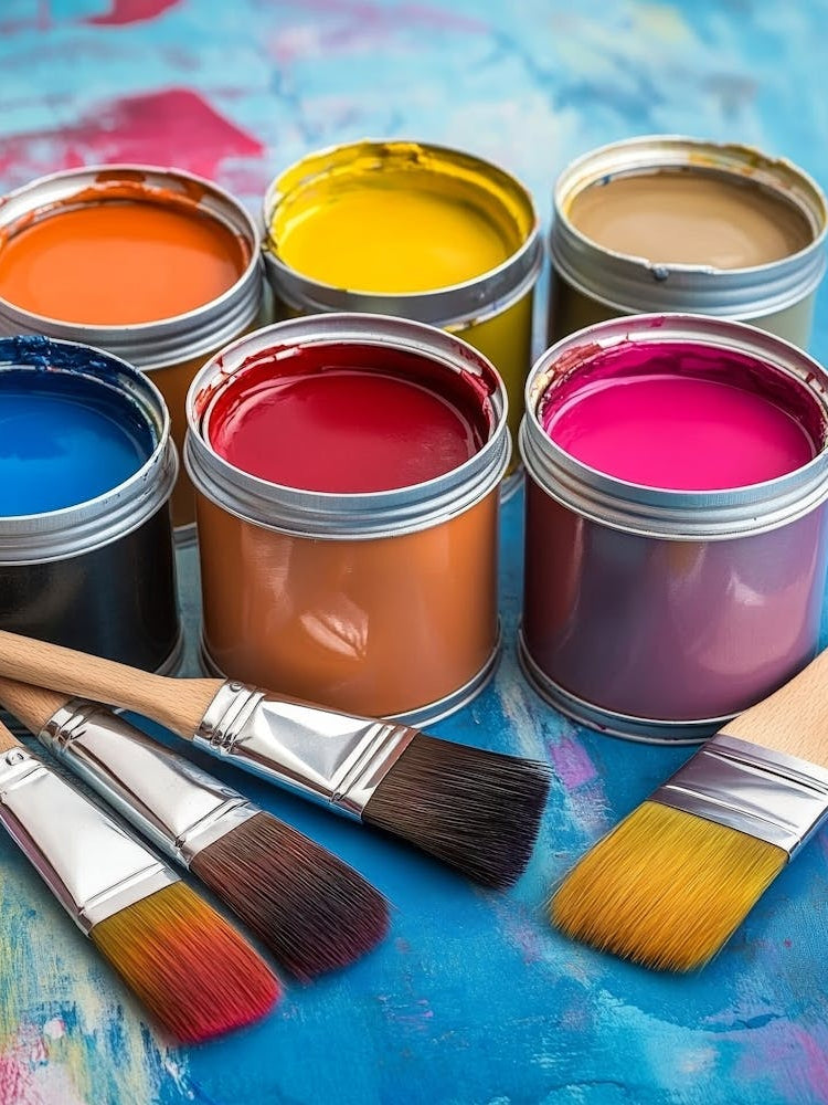 Tin Cans With Paint And Brushes 1