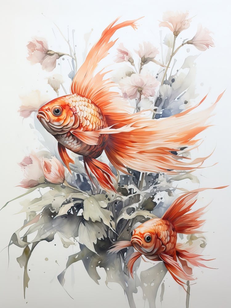 Goldfish, Japanese Brush Painting, Ukiyo E, Minimal 1