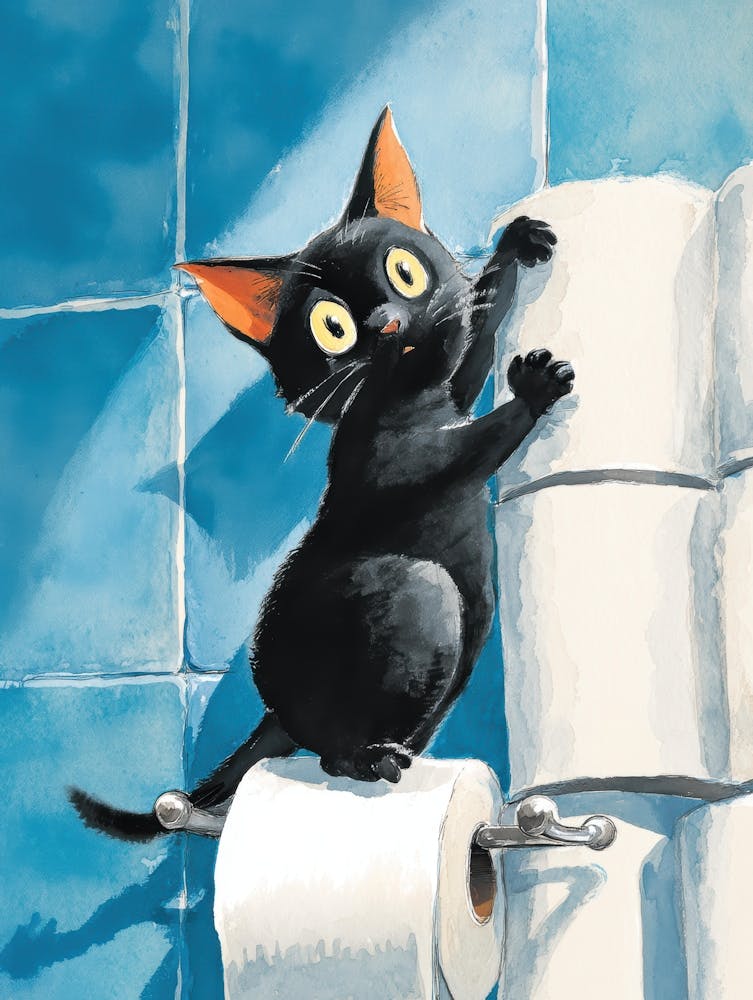 Cat On Toilet Paper 1