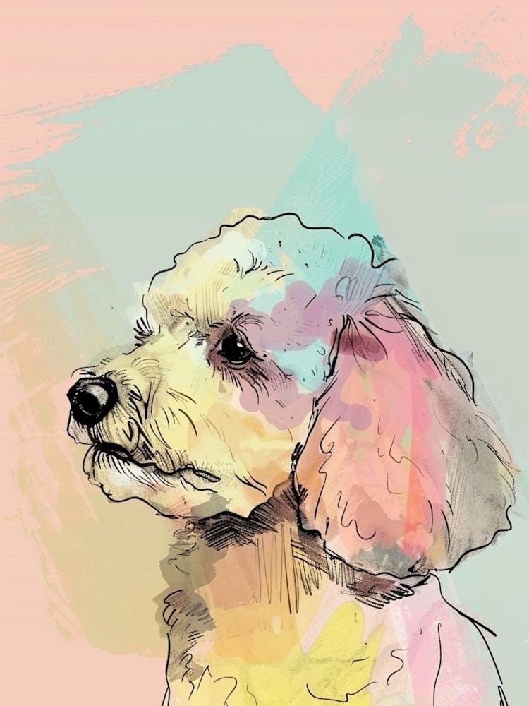 Bichon Frise Dog Pastel Line Watercolour Illustration 2