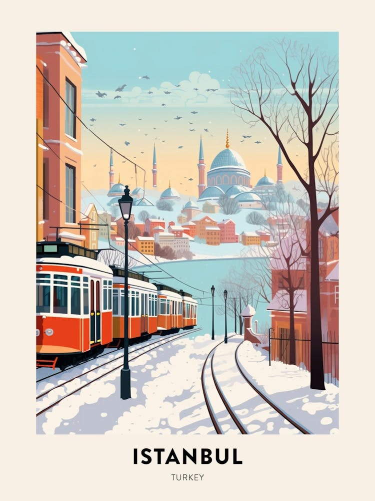 Vintage Winter Travel Poster Istanbul Turkey 1