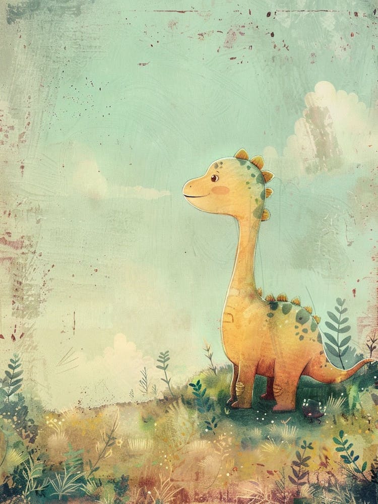 Cute Dinosaur In The Wild Storybook Painting
