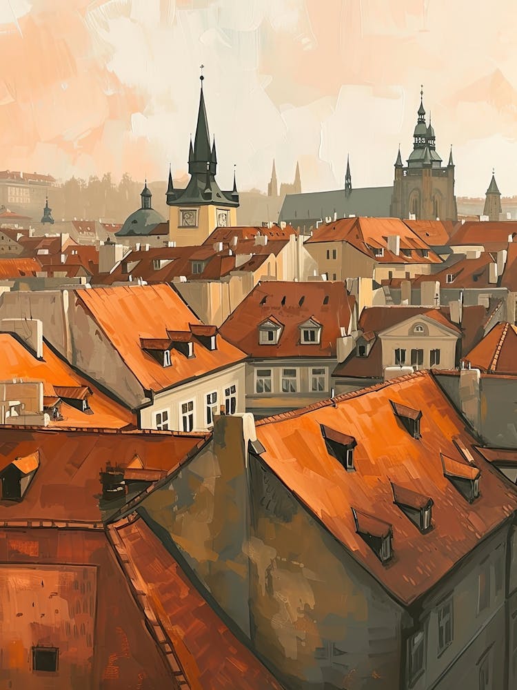 Prague Rooftops Morning Skyline 1
