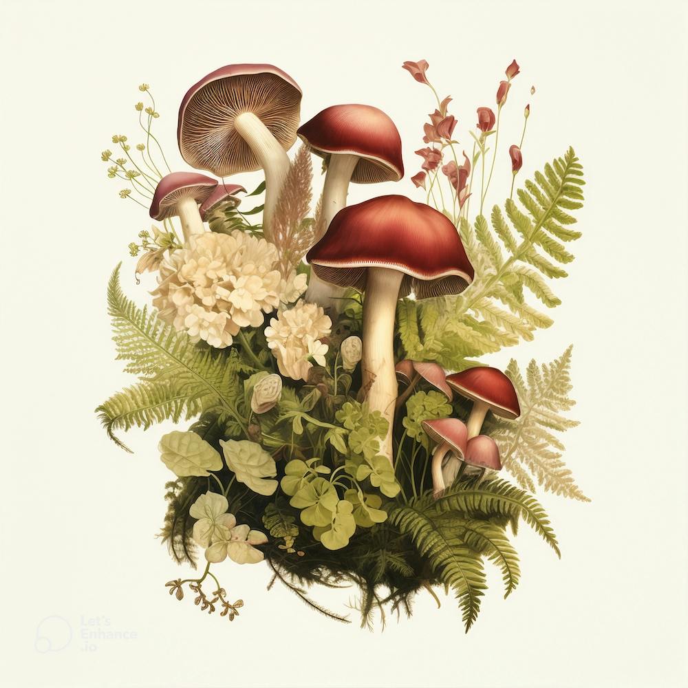 Russulas in the undergrowth - mushroom art print - mushroom botanical print