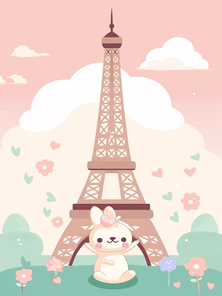 Tour Eiffel Paris France Illustration Kawaii 3