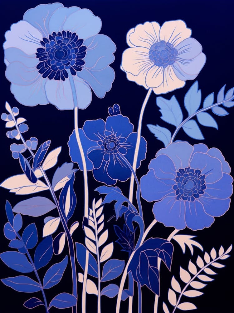 Blue Flower Illustration Scabiosa 3