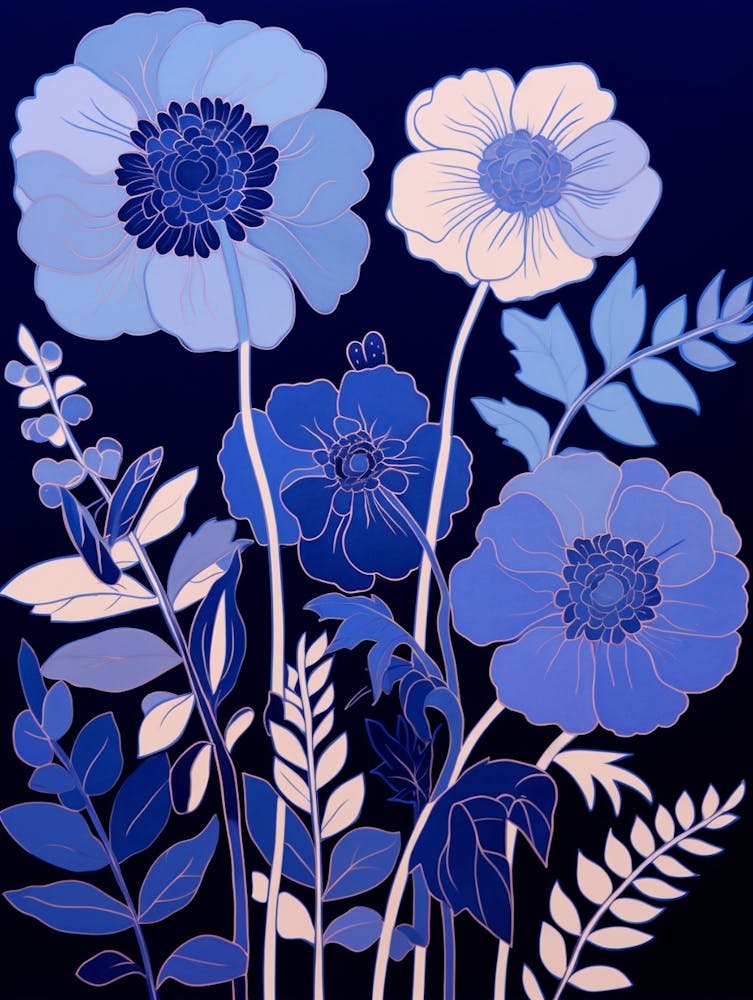 Blue Flower Illustration Scabiosa 3