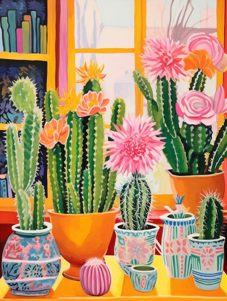 Cactus Painting Maximalist Still Life Ladyfinger Cactus 4