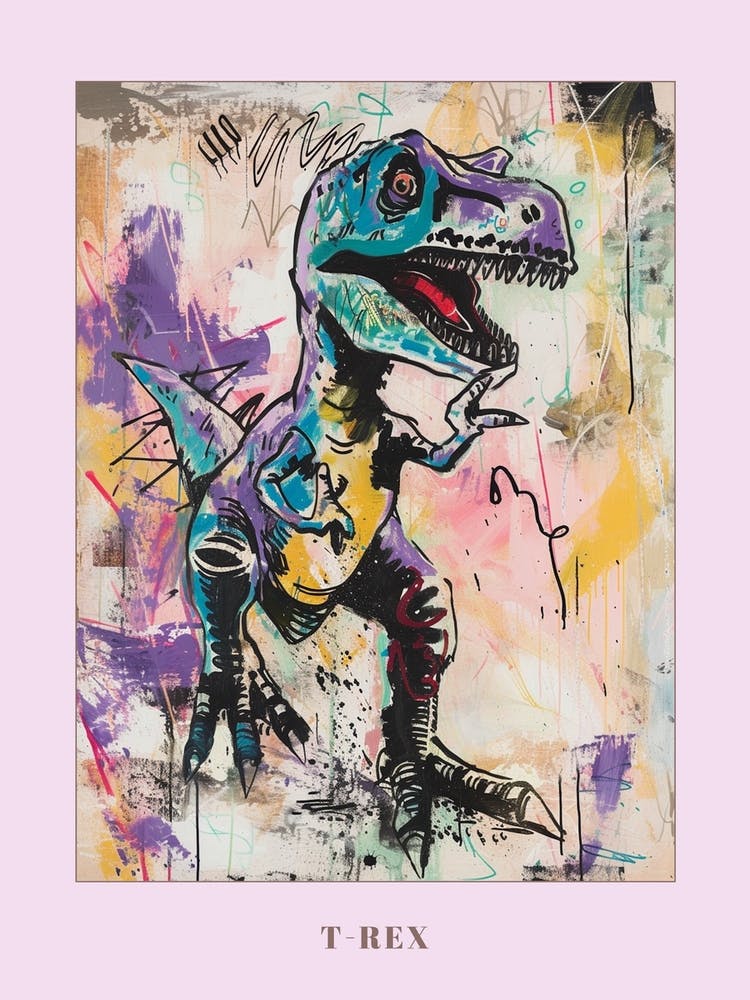T Rex Dinosaur Lilac Graffiti Brushstroke Poster