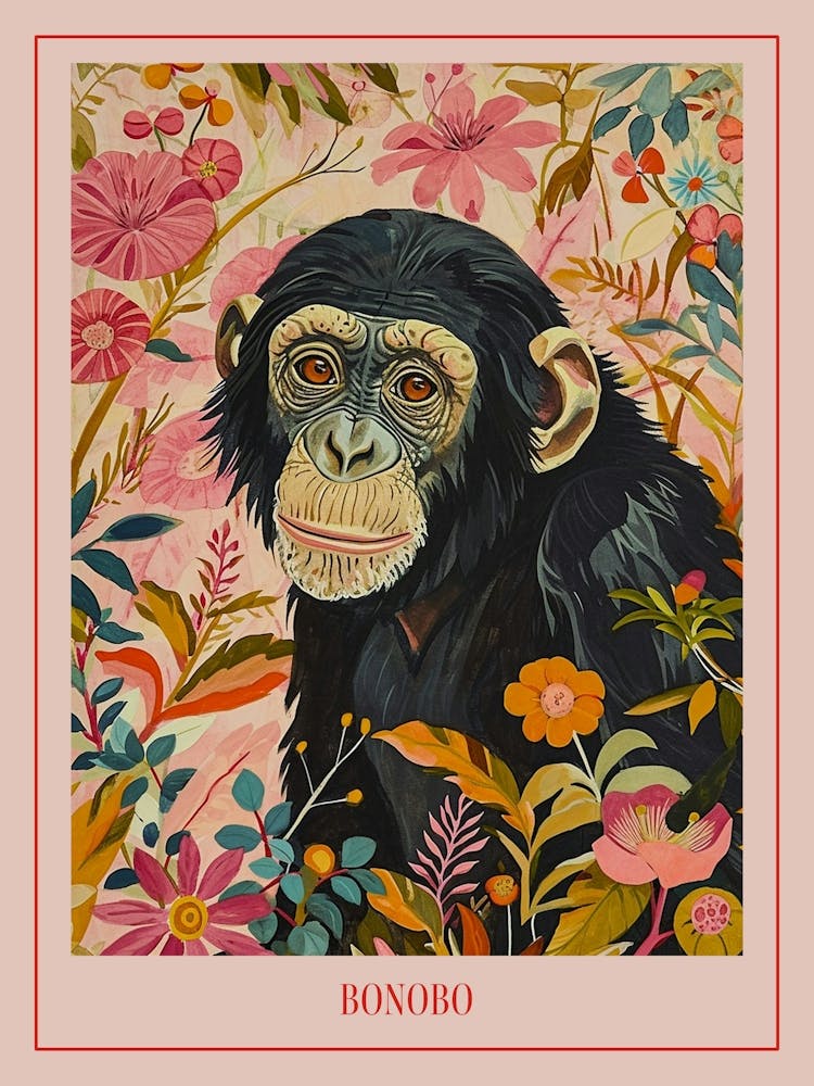 Floral Animal Painting Bonobo 3 Poster