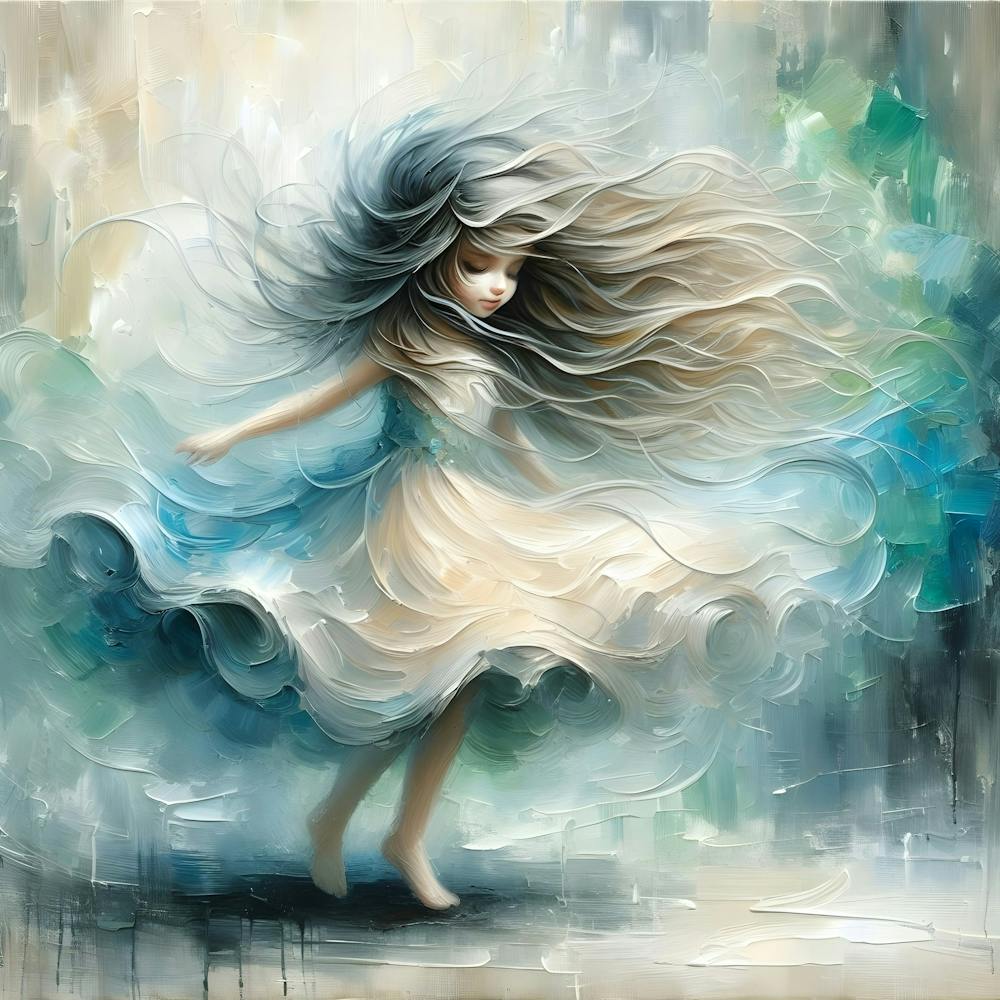 Swirling Dreams Abstract Girl with Long Hair Oil Painting