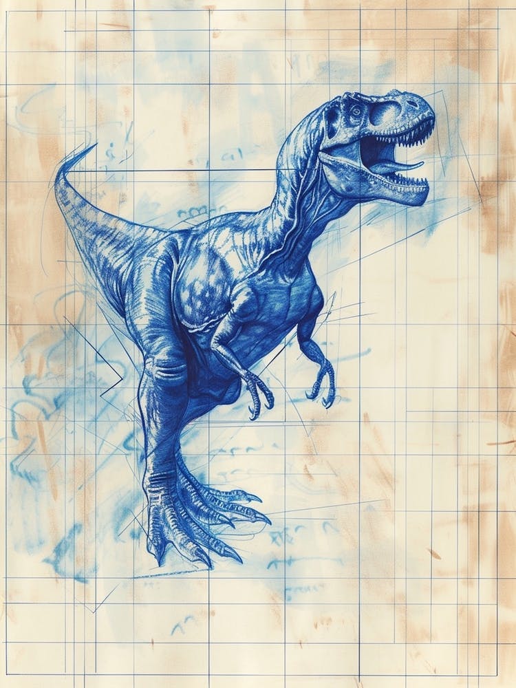 Sinornithosaurus Dinosaur Blue Print Sketch 2