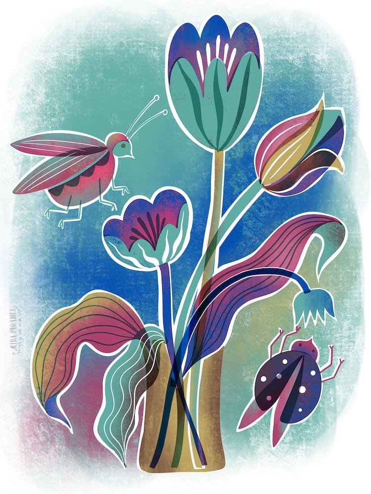 Jewel Colored Tulip Beetle Still Life