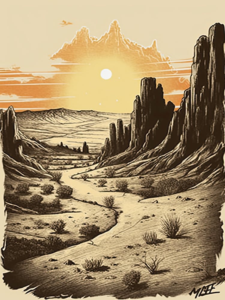 Badlands National Park Retro Illustration 1