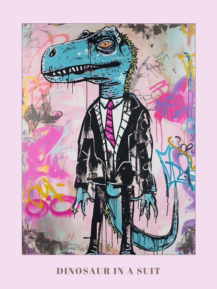 Dinosaur In A Suit Pink Graffiti Style 1 Poster