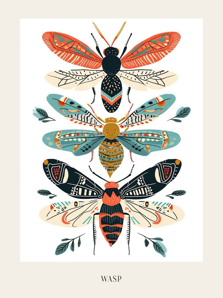 Colourful Insect Illustration Wasp 4 Poster