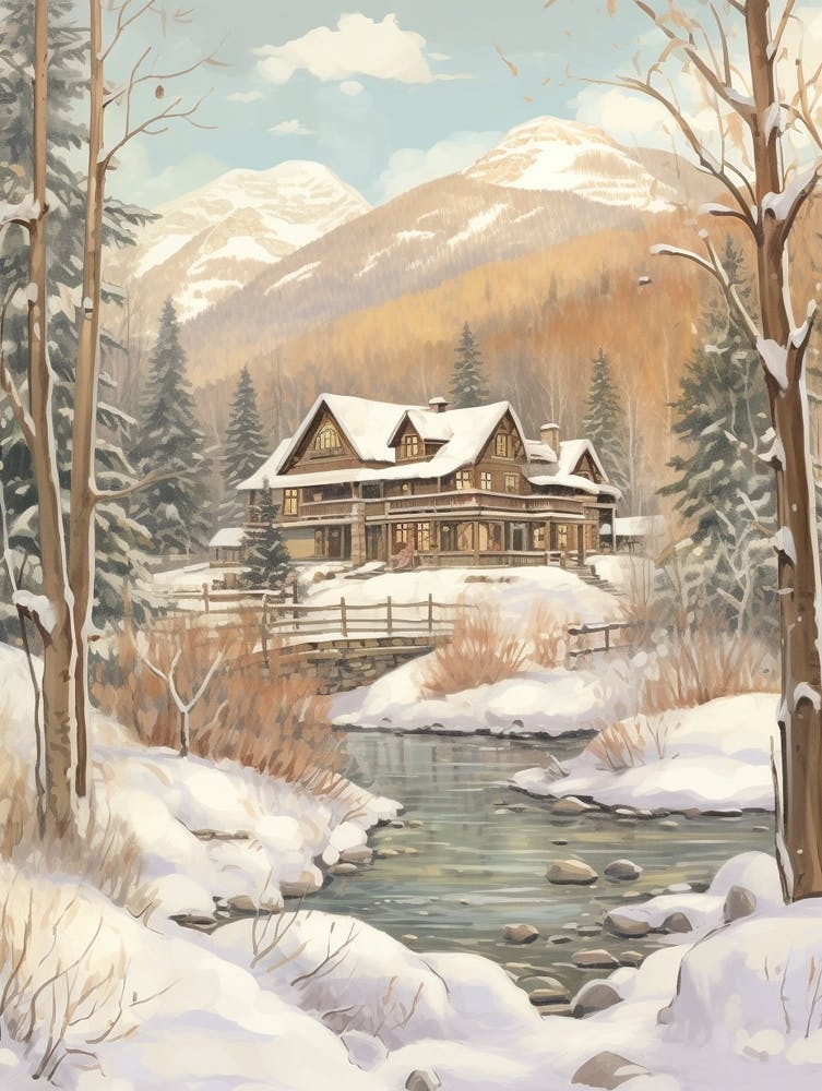 Vintage Winter Illustration Aspen Colorado 5