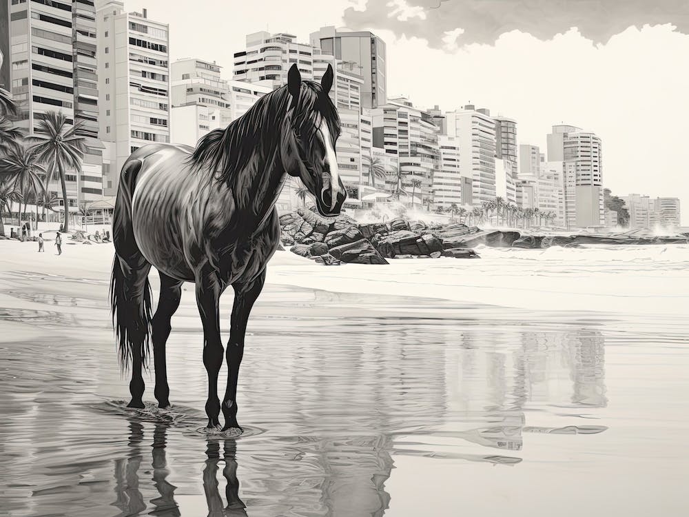 A Horse Oil Painting In Ipanema Beach, Brazil, Landscape 2