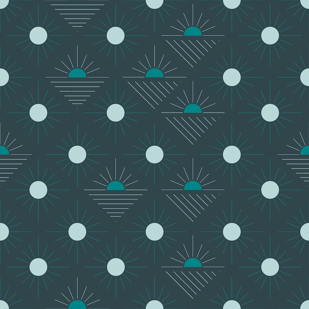 Geometric Pattern With Green And Light Blue Suns On Dark Blue Square