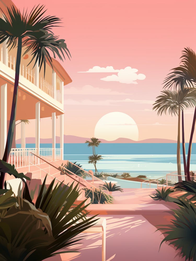 An Illustration In Pink Tones Of Palm Beach Australia 3