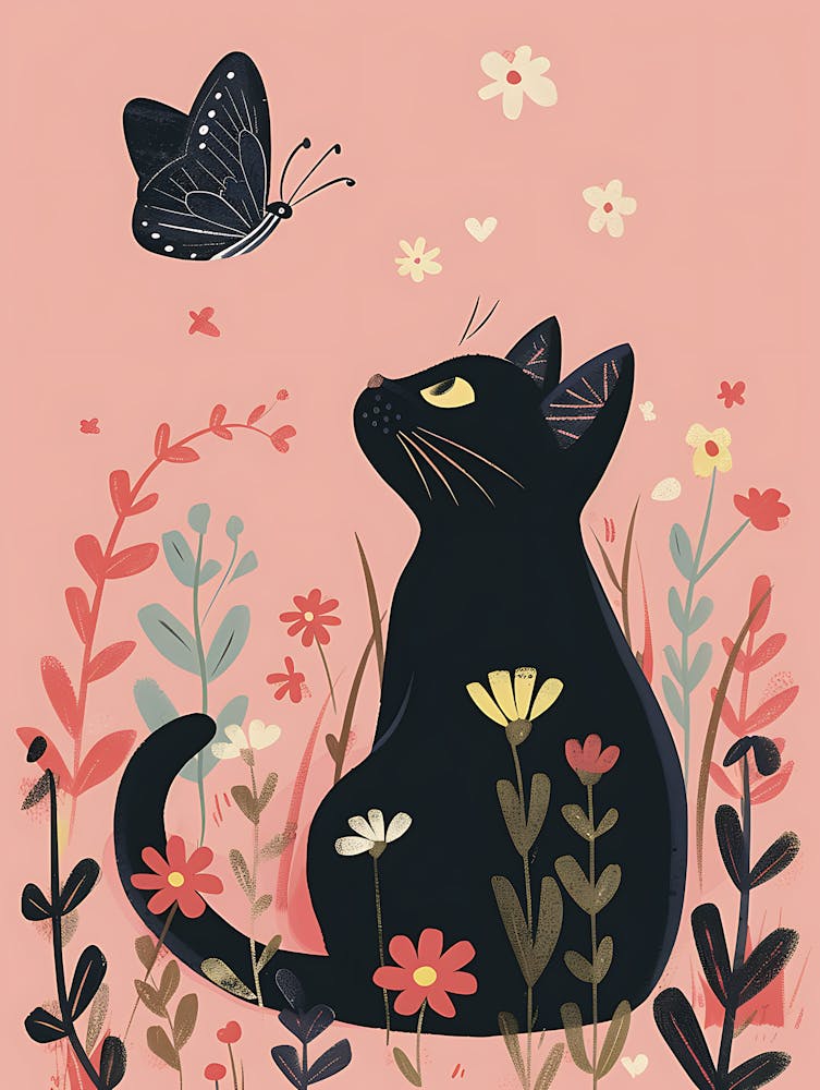 Black Cat With Butterfly