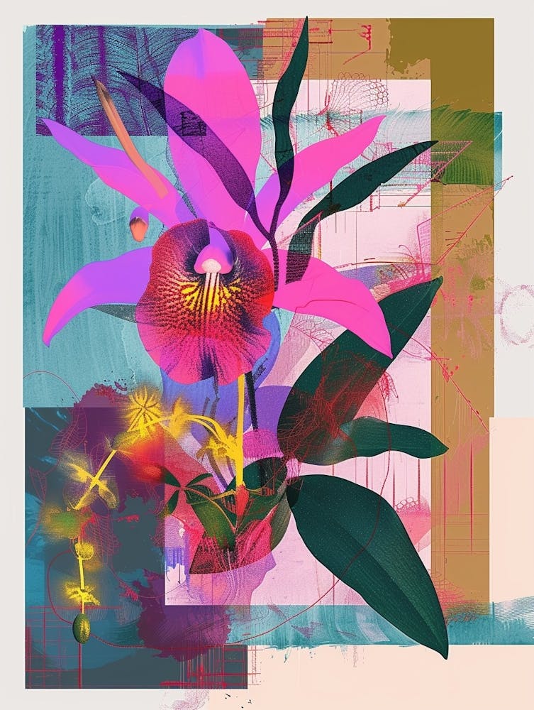 Orchid 4 Neon Flower Collage