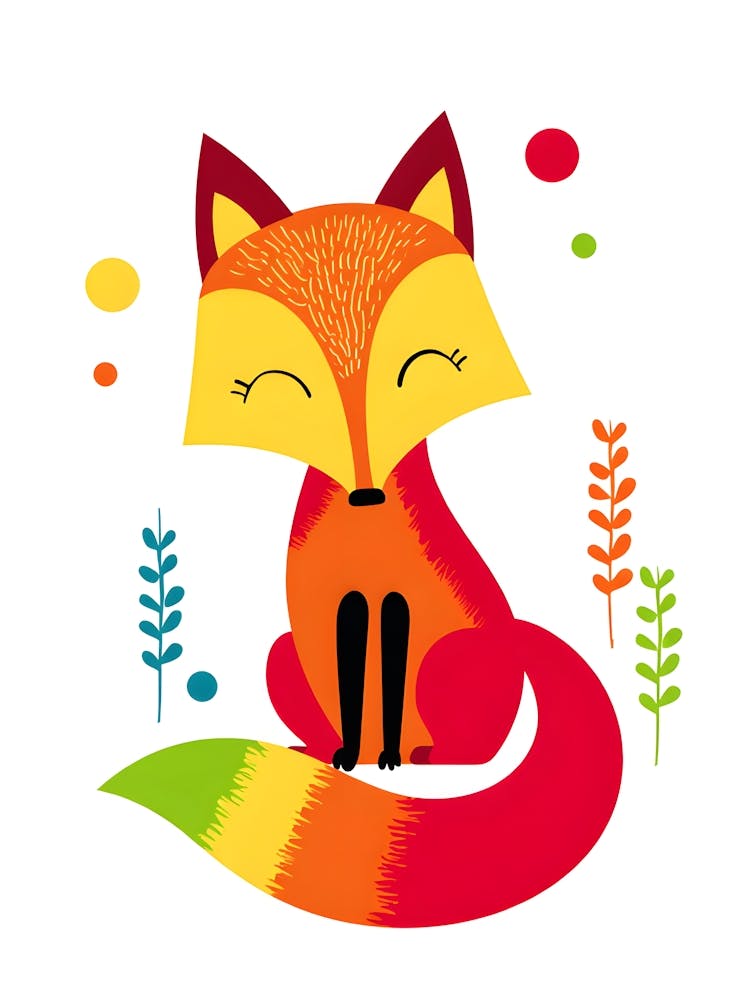 Cute Stylized Fox - Colorful Woodland
