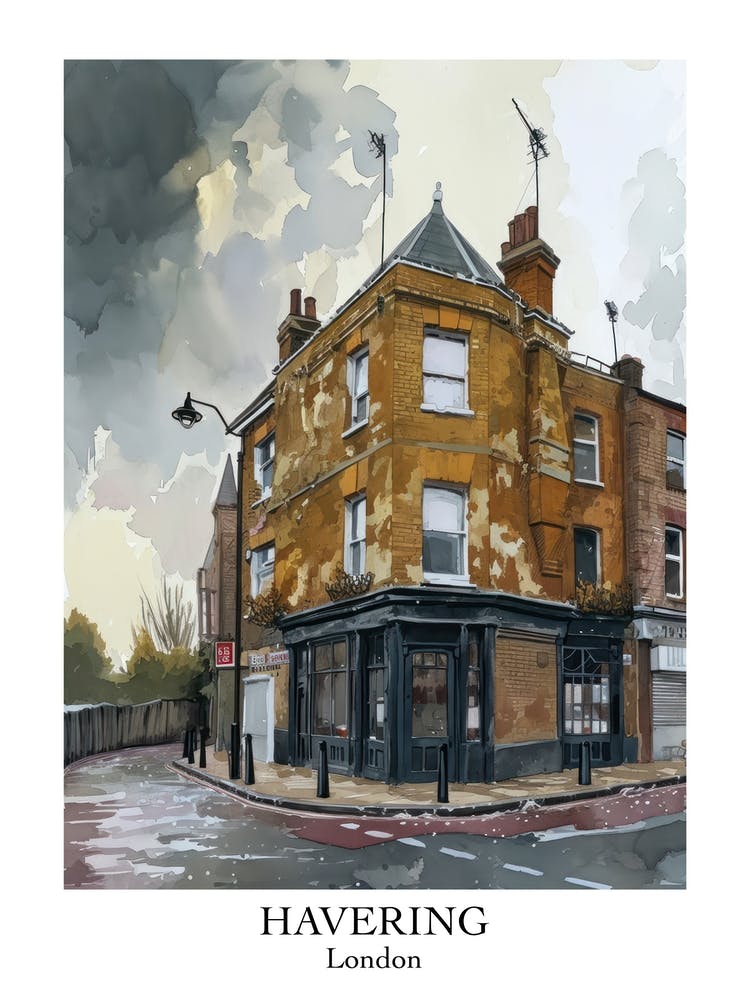 Havering London Borough   Street Watercolour 6 Poster