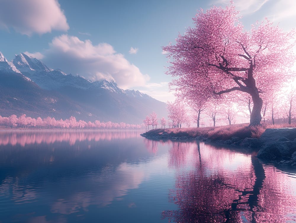 Cherry Blossoms On The Lake