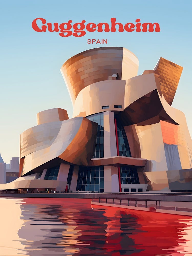 Guggenheim Museum Bilbao Spain Architecture Modern Travel Illustration