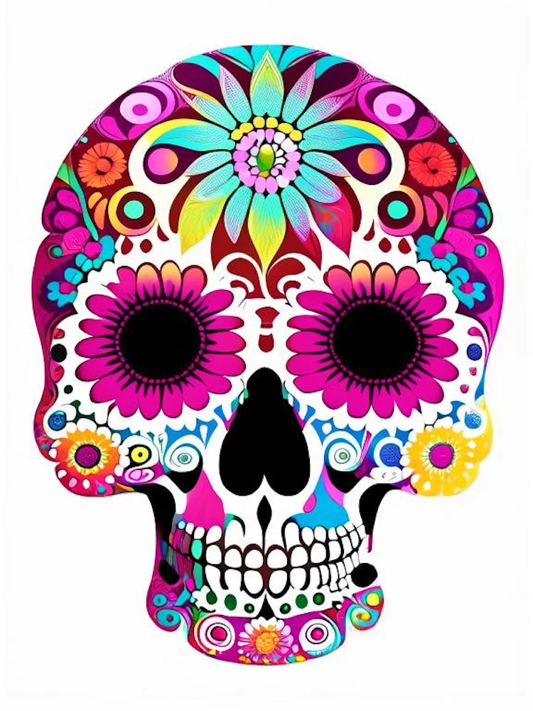 Skull With Psychedelic Patterns 3 Pink Kawaii