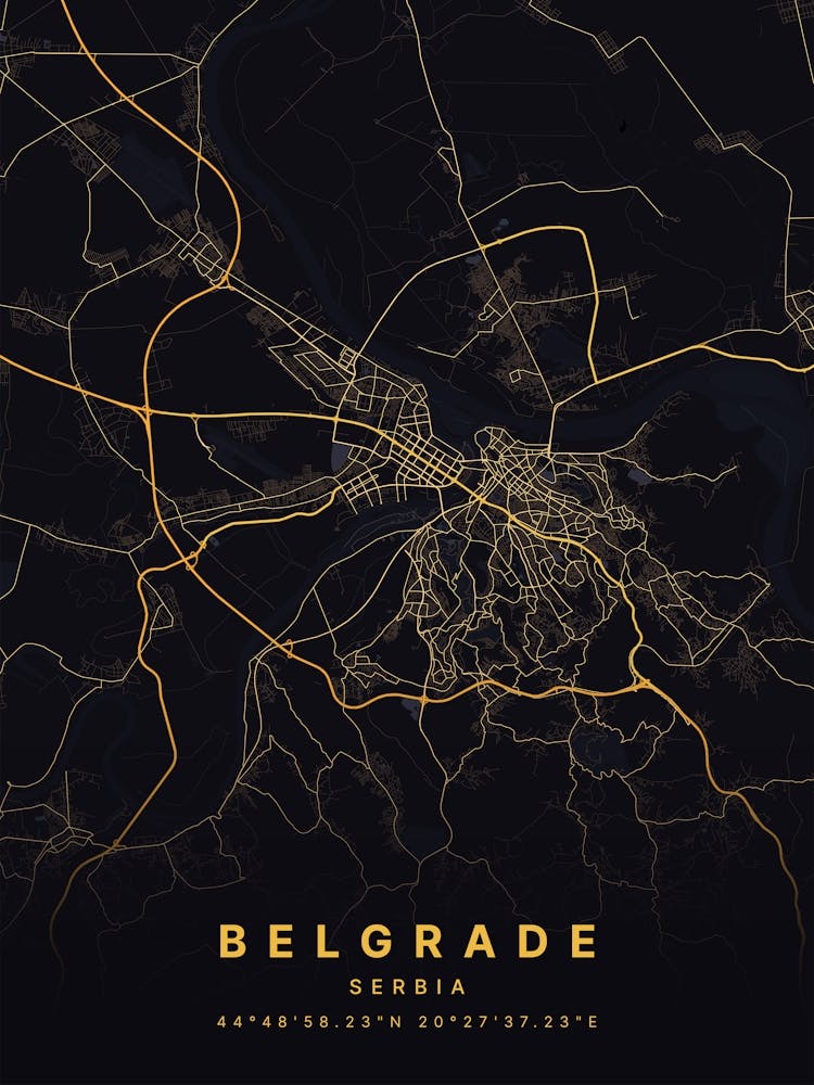 Belgrade Serbia Black And Gold Map