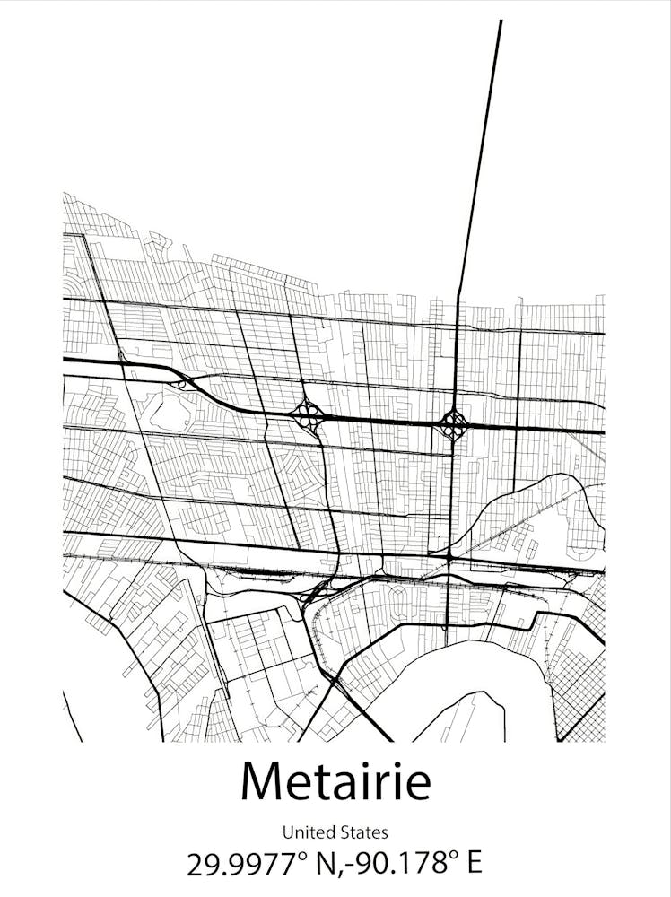 Metairie, États-Unis Carte Minimaliste