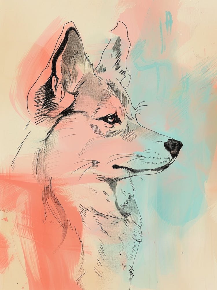 Chien Husky Orange Pastel - Illustration au Trait