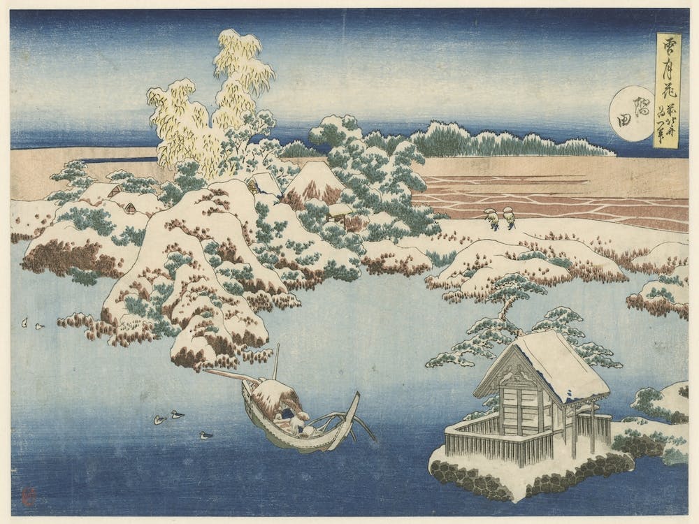 Snow On The Sumida River (Sumida), From The Series, Snow, Moon, And Flowers , Katsushika Hokusai