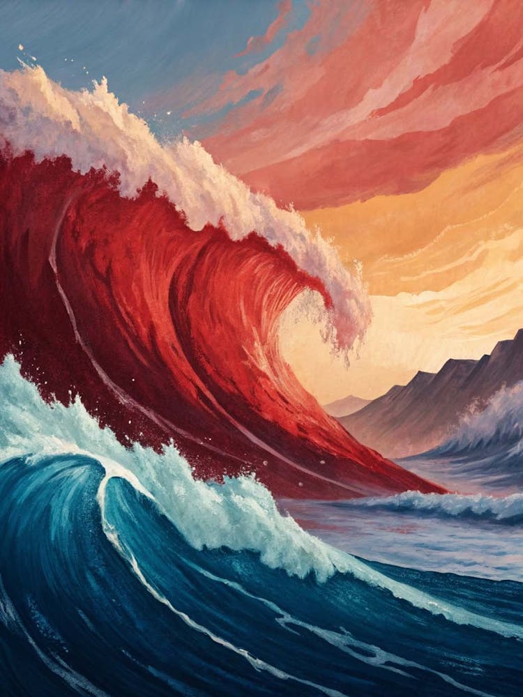 Crimson Tides – Surreal Red Ocean Wave Canvas Print For Artistic Spaces (2)