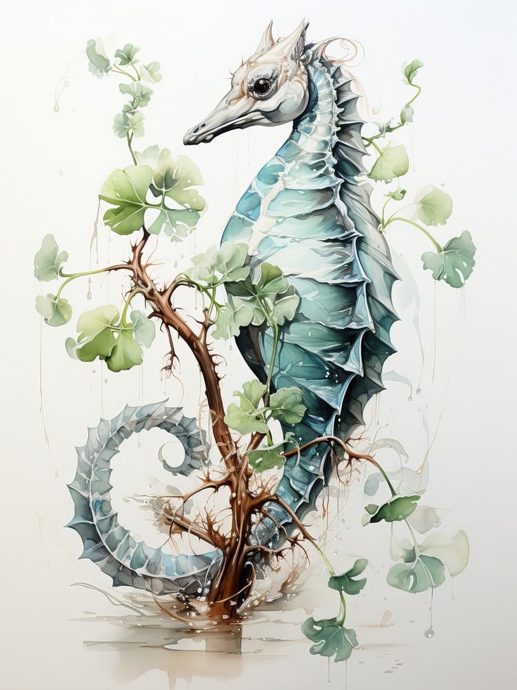 Seahorse, Japanese Brush Painting, Ukiyo E, Minimal 3