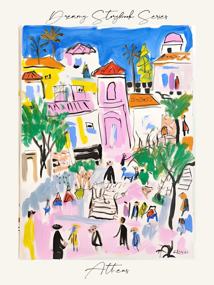 Poster Of Athens, Dreamy Storybook Illustration 1