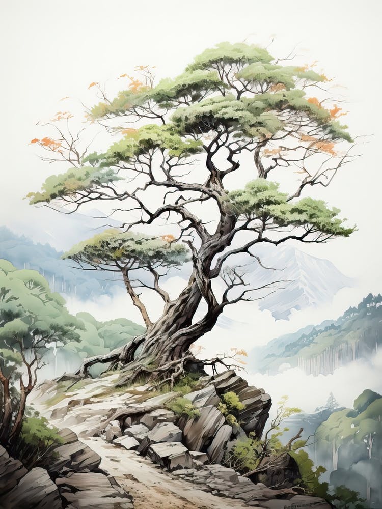 Iya Valley In Tokushima, Japanese Brush Painting, Ukiyo E, Minimal 1