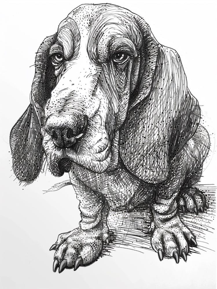Basset Hound Strichskizze 3