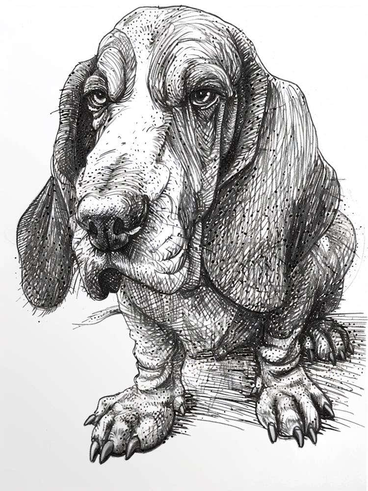 Basset Hound Line Sketch 3