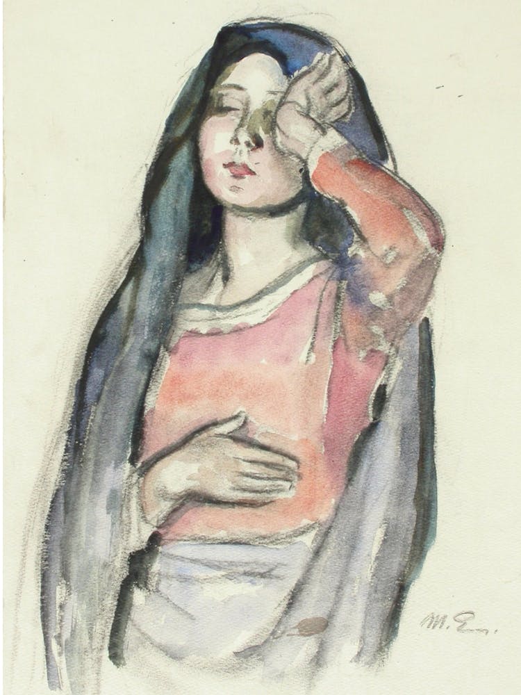 Mary, Sketch For The Stained Glass Window Ave Maria In Pori Church, By Magnus Enckell