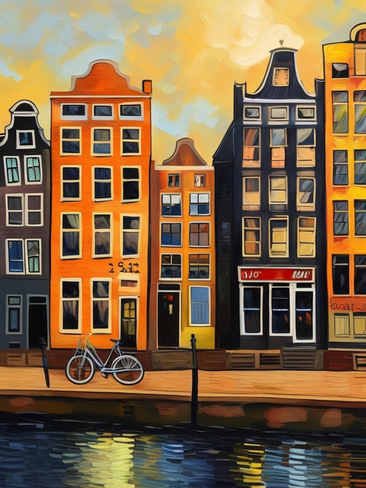 Wall painting print, Amsterdam, Netherlands, landscape art, Van Gogh style, fine art..222