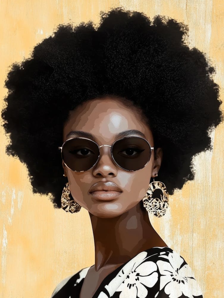 African Woman Portrait With Big Black Afro Hair