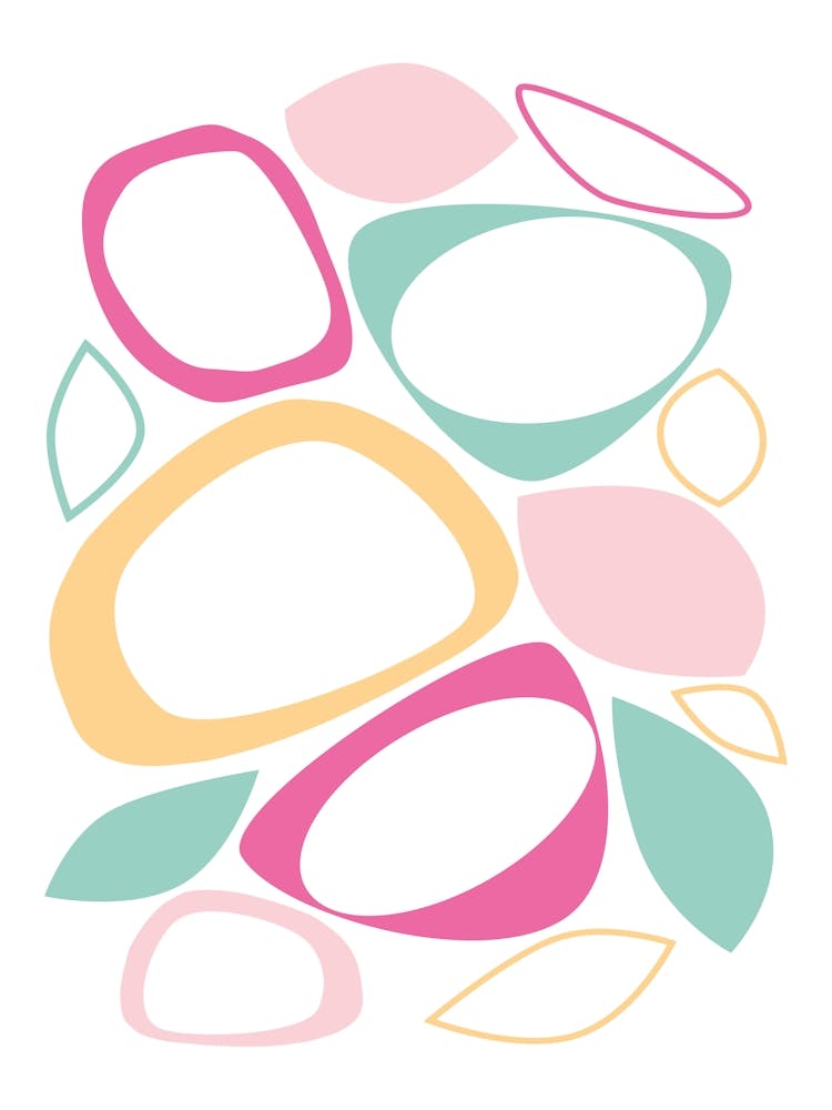 Mid Century Modern Abstrakt 8 Pink, Aqua, Gelb