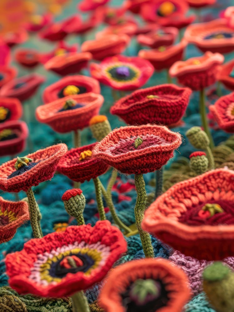 Red Poppies Knitted In Crochet 3